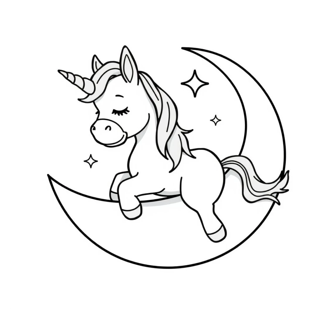 Desenho de Unicórnio Na Lua para colorir e imprimir grátis