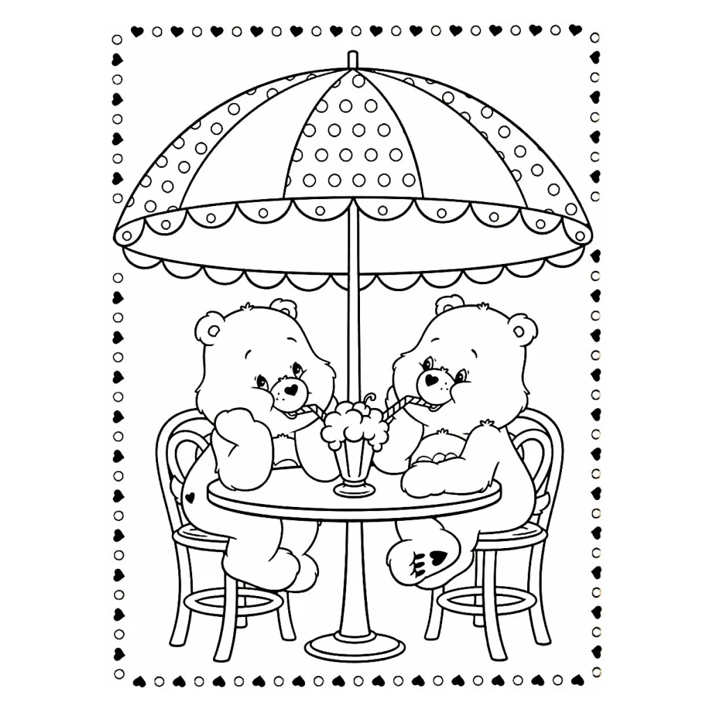 Desenho de Ursos Fofos Se Divertindo Em Um Café para colorir e imprimir grátis