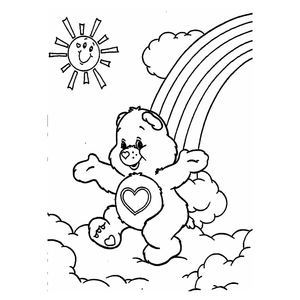 Desenho de Ursinho Carinhoso Com ArcoÍris para colorir e imprimir grátis