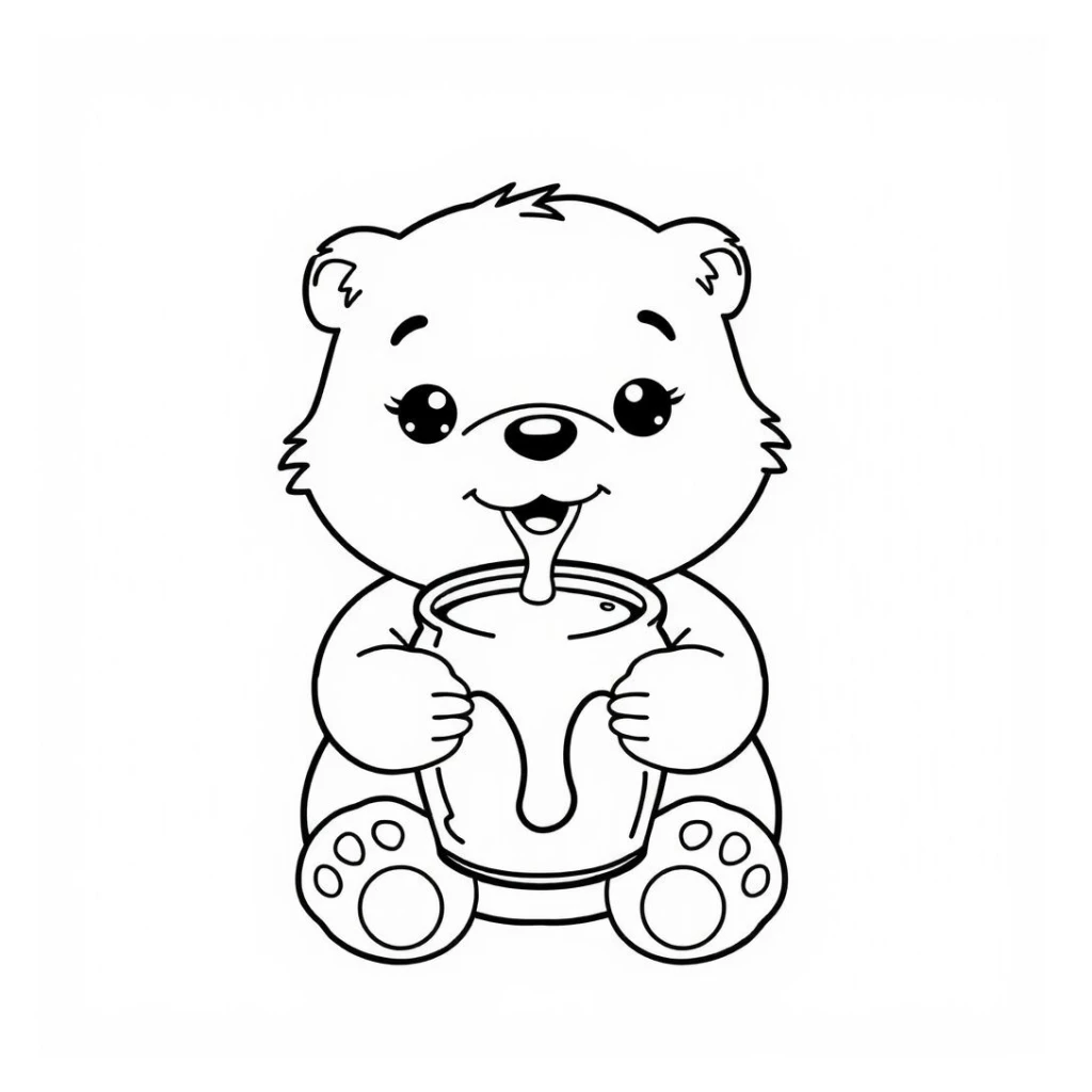 Desenho de Urso Fofo Com Mel para colorir e imprimir grátis