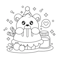 Urso Fofo Com Bolo De Aniversário