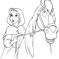 Bela E A Fera montada em seu cavalo