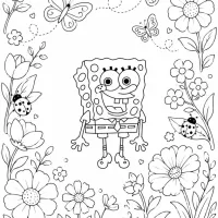 Bob Esponja Entre Flores E Borboletas