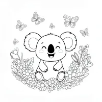 Coala Sorridente Com Flores E Borboletas