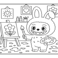 Coelho Artista Pintando Flores