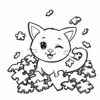 Gato Brincando Com QuebraCabeça