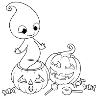 Halloween Com Fantasminha E Abóboras