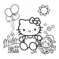 hello kitty brincando com uma linda menina
