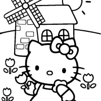 Hello Kitty Com Moinho E Flores