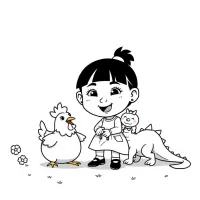 Menina Brincando Com Galinha E Dragão Na Fazendinha
