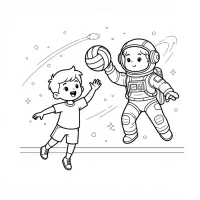 Menino Fofo Jogando Vôlei No Espaço Com Astronauta