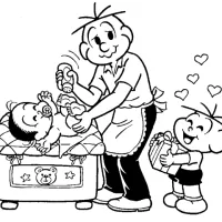 Pai do Cebolinha trocando fralda da irmã caçula