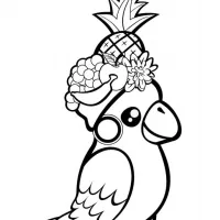 Papagaio com uma coroa de frutas
