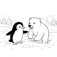 Pinguim E Urso Polar Brincando Na Neve