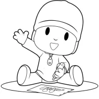Pocoyo sentado desenhando