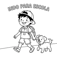 Criança Indo Para A Escola Com Seu Cachorro