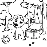 Cachorro Aventureiro Encontrando Um Baú Do Tesouro Na Floresta