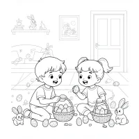 Menino E Menina Procurando Ovos De Páscoa