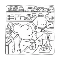 Urso E Cachorro Colorindo Na Cozinha